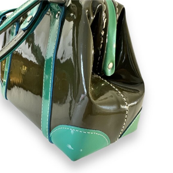 Paolo Masi Doctor Bag in Bi-color Green/Black Patent Leather, Key & Padlock RARE - Picture 7 of 10